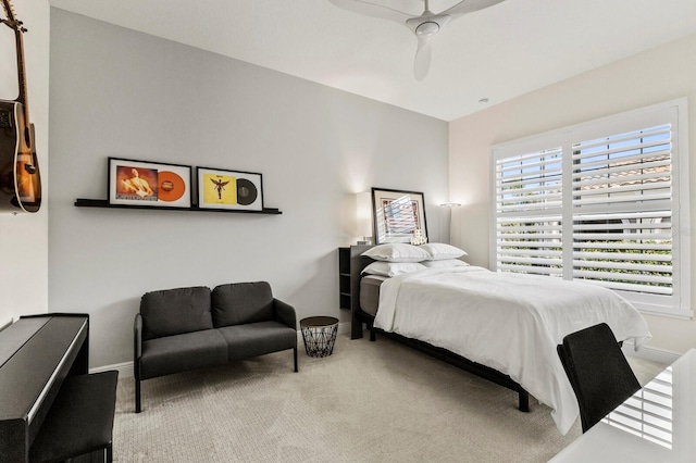 bedroom featuring carpet flooring and ceiling fan