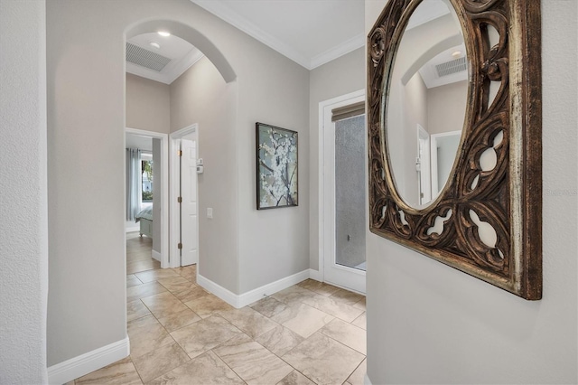 hallway with crown molding