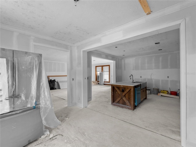 bathroom with crown molding and a textured ceiling