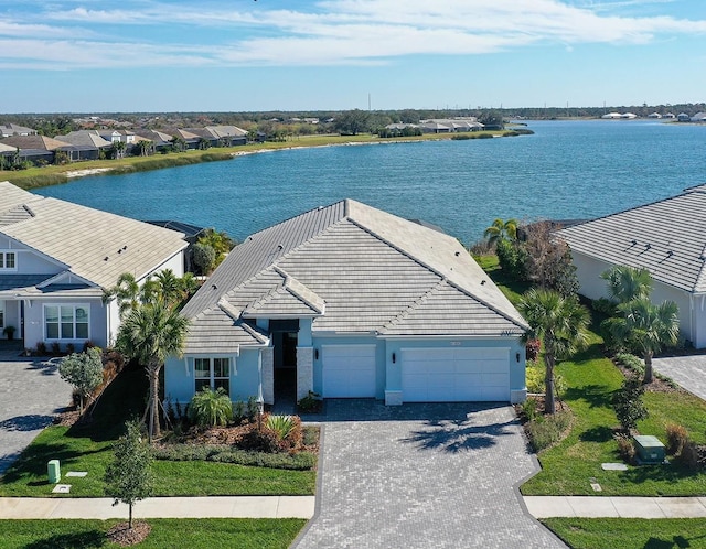 aerial view with a water view