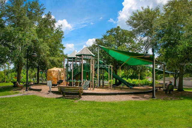 view of playground featuring a yard