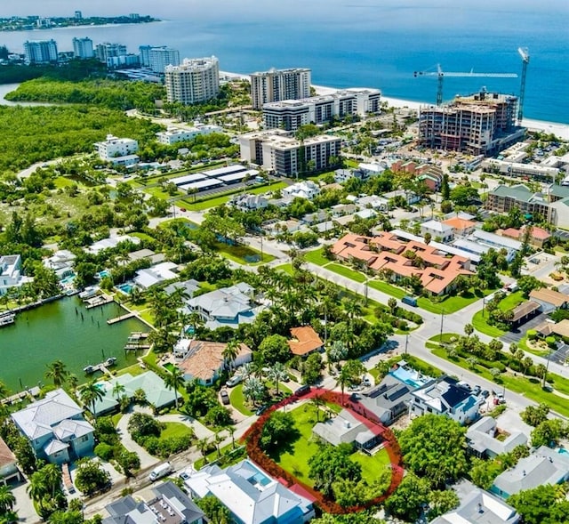 aerial view featuring a water view