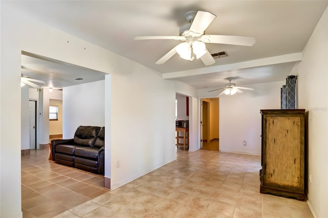 interior space featuring ceiling fan