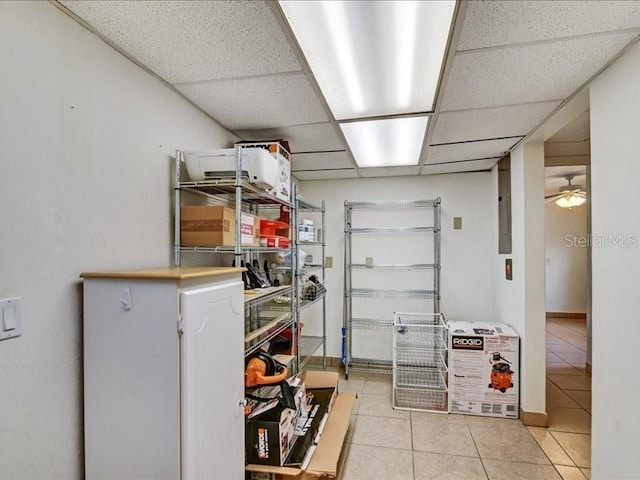 storage featuring ceiling fan