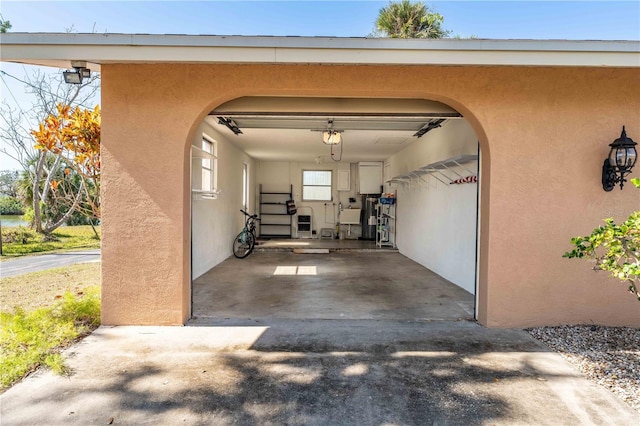 garage with a garage door opener