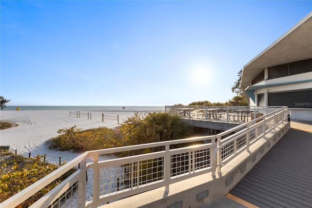 exterior space with a water view