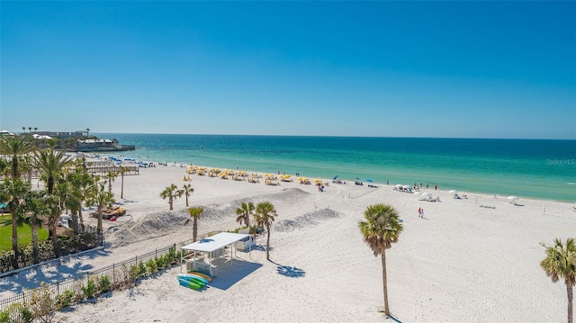 property view of water featuring a beach view