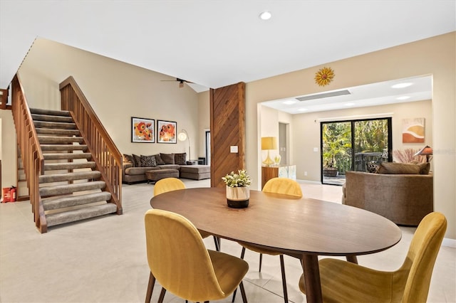 dining space with ceiling fan