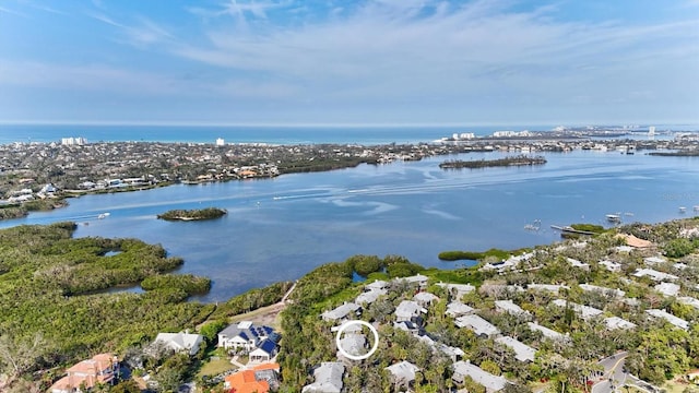 aerial view featuring a water view