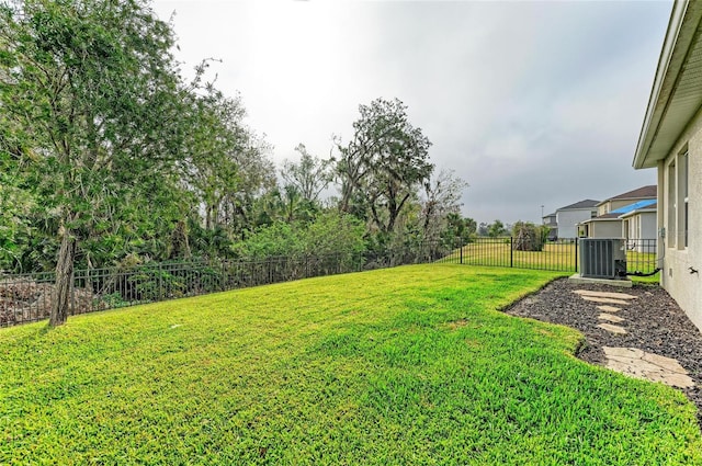 view of yard with a fenced backyard