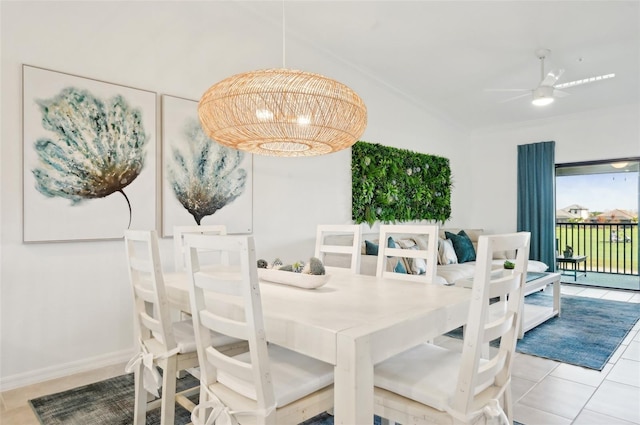 dining room featuring tile patterned flooring and ceiling fan