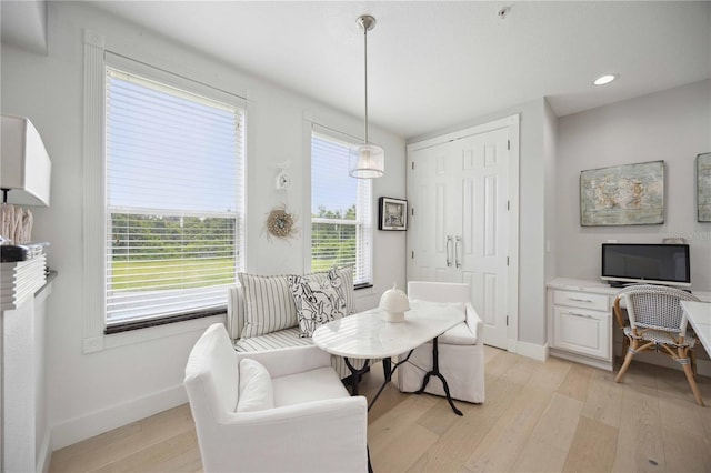 dining space with light hardwood / wood-style flooring