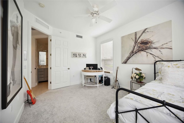 bedroom featuring ceiling fan and carpet flooring