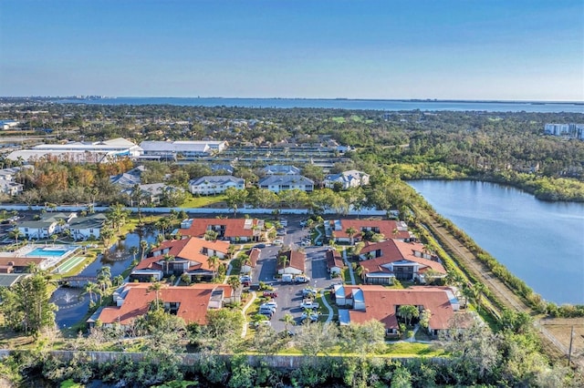 aerial view with a water view