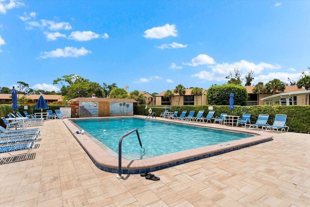 view of swimming pool with a patio