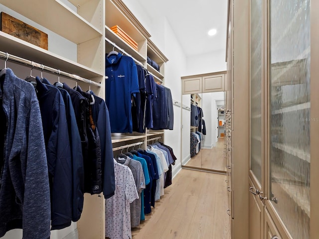 walk in closet with light wood-type flooring