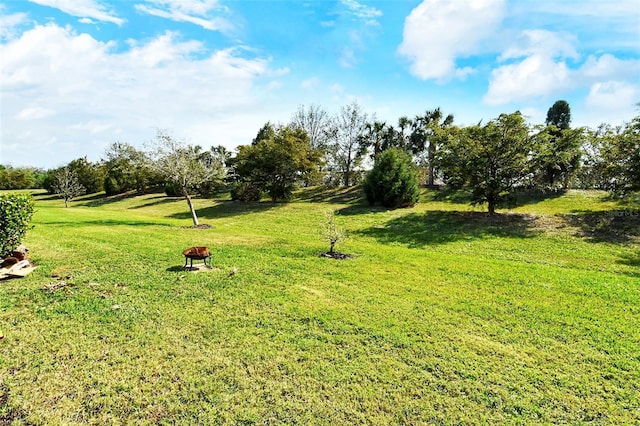 view of yard with a fire pit