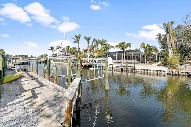 dock area with a water view