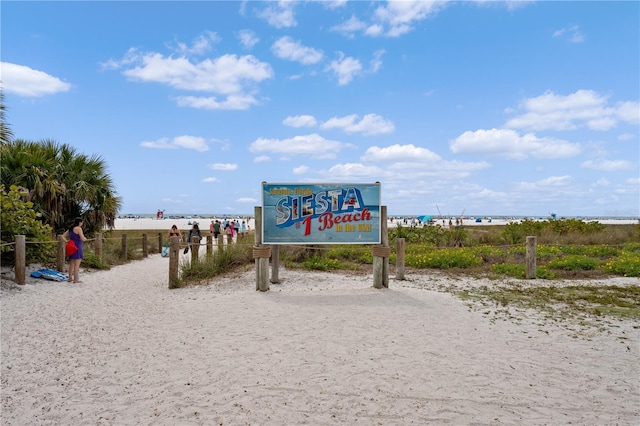 view of community with a water view