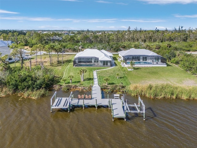 aerial view with a water view