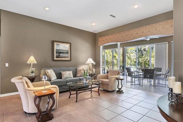 living room with light tile patterned floors