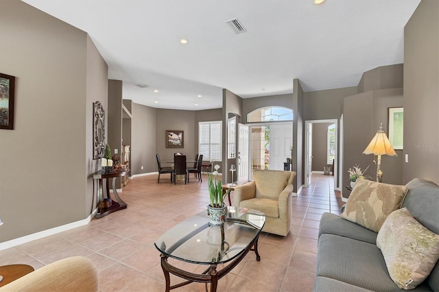 living room featuring light tile patterned flooring