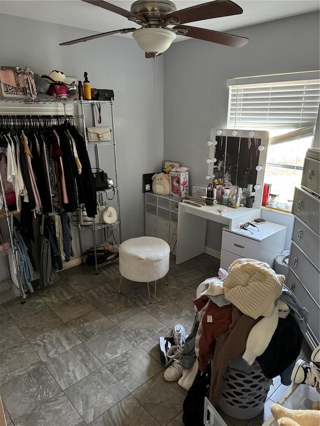 bedroom with a closet and ceiling fan