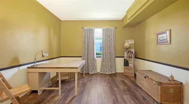 office featuring crown molding and dark hardwood / wood-style flooring