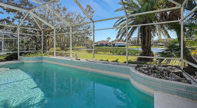 view of pool with a lanai