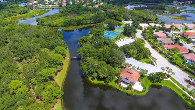 aerial view featuring a water view