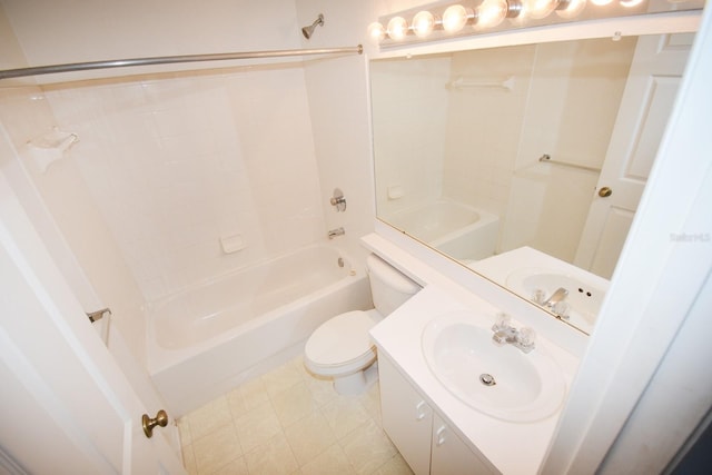 full bathroom featuring vanity, toilet, and washtub / shower combination