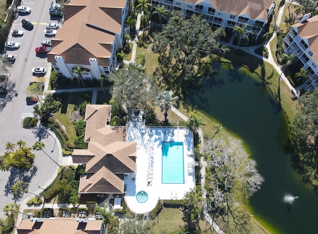 bird's eye view featuring a water view