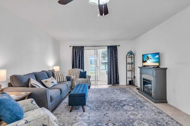 living room with ceiling fan