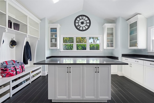 mudroom with vaulted ceiling