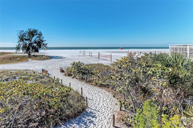 property view of water with a beach view