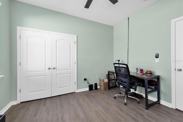 5718 Broad River Run, Ellenton, FL 34222 - office space featuring wood finished floors and a ceiling fan