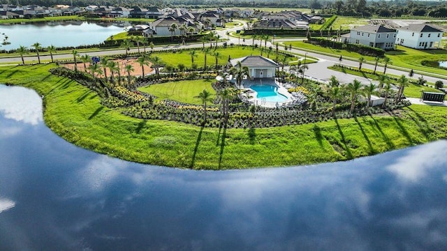 aerial view with a water view