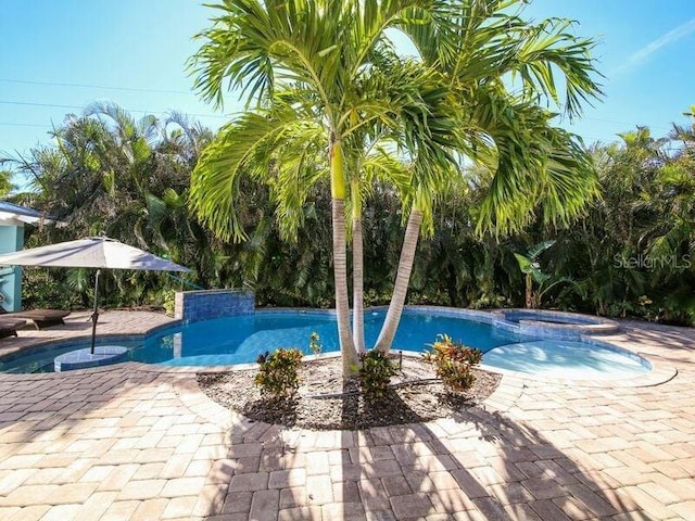 view of pool with an in ground hot tub and a patio area