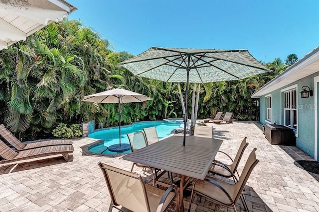 view of swimming pool with a patio area