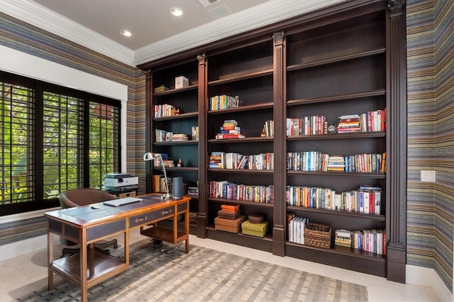 office area with crown molding