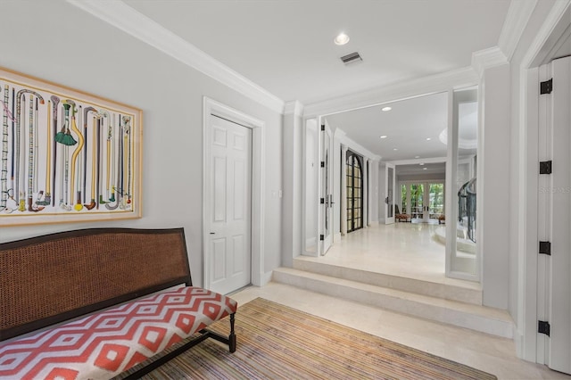 interior space featuring crown molding