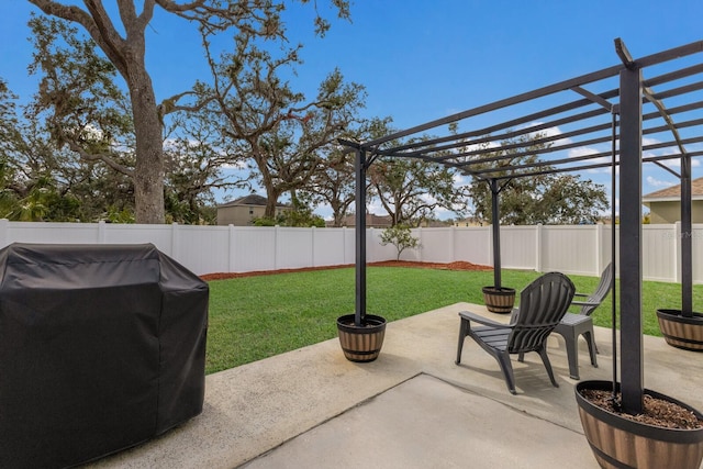 view of patio featuring a pergola and grilling area