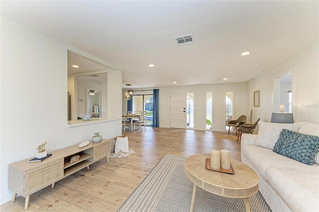 living room with light wood-type flooring