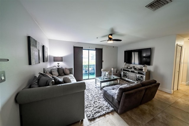 living room with ceiling fan