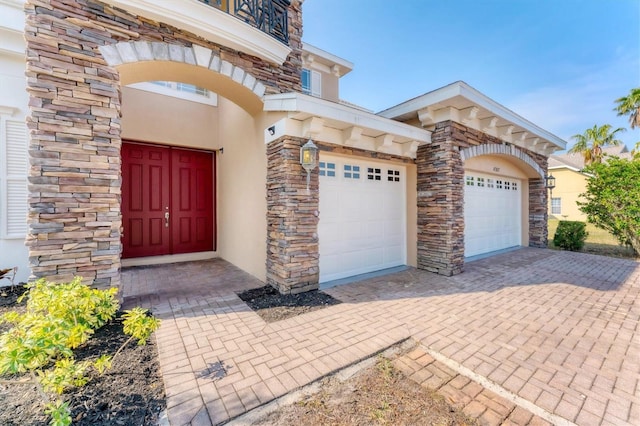 exterior space with a garage