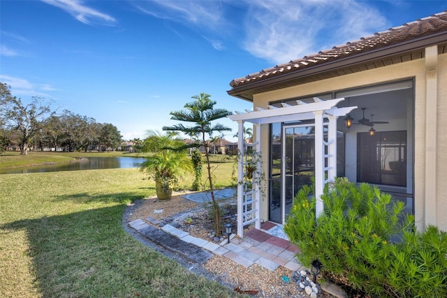 view of yard with a water view