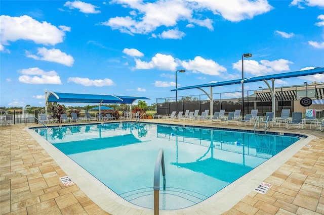 view of pool featuring a patio