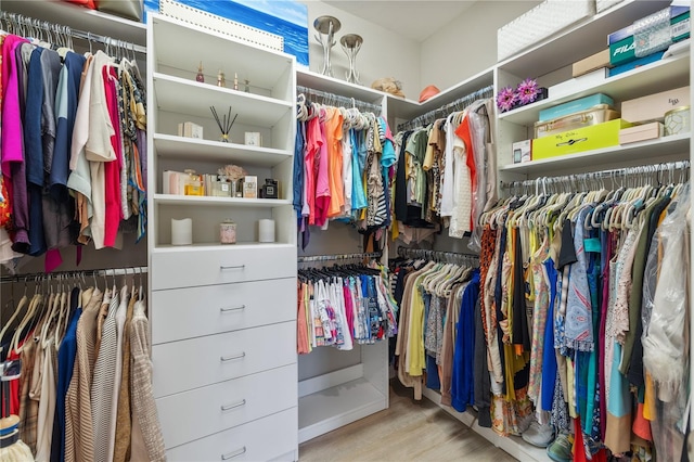 walk in closet with light wood-type flooring