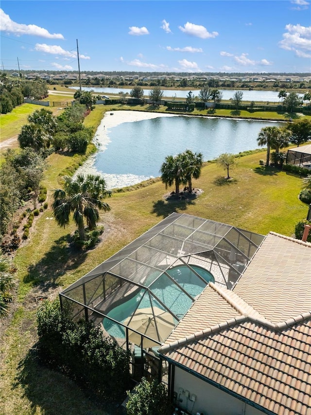 aerial view with a water view