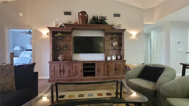 living room featuring ceiling fan